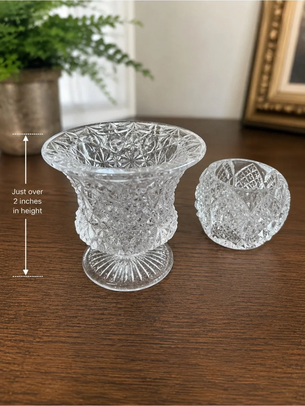 Vintage Miniature Cut Glass Set Vase Open Salt Pitcher Creamer 3 Pc Clear